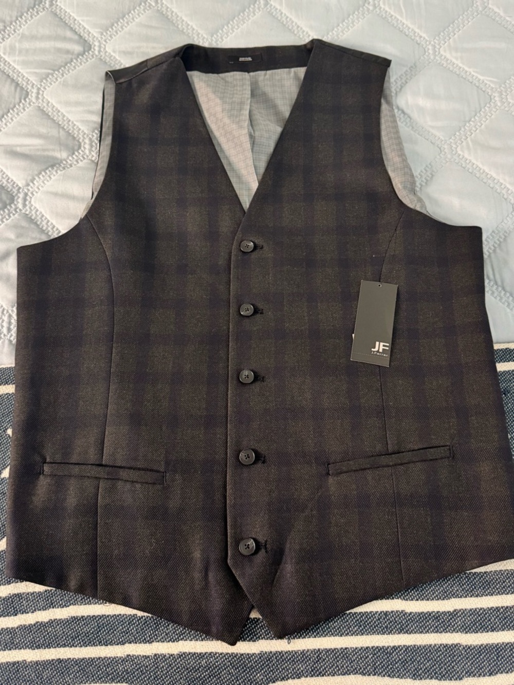 jf j.ferrar Black and Blue Plaid Men's Dress Vest